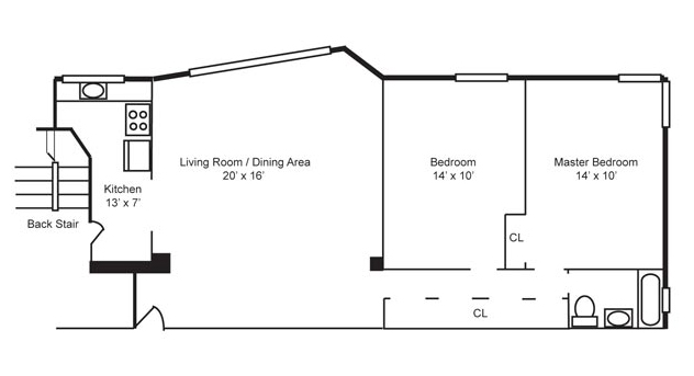 Five Story Walk-up Building 2 Bedroom